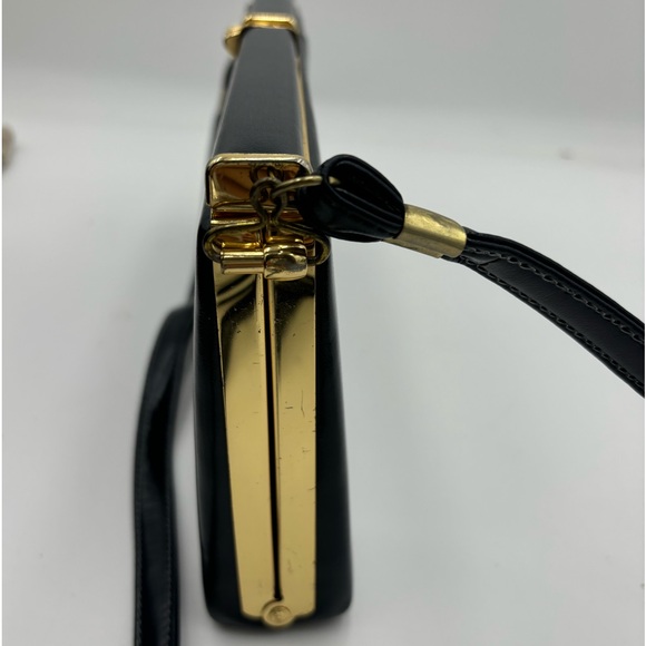 VINTAGE Hardshell Gold Clasp Navy Crossbody Pocketbook Bag - Picture 6 of 11